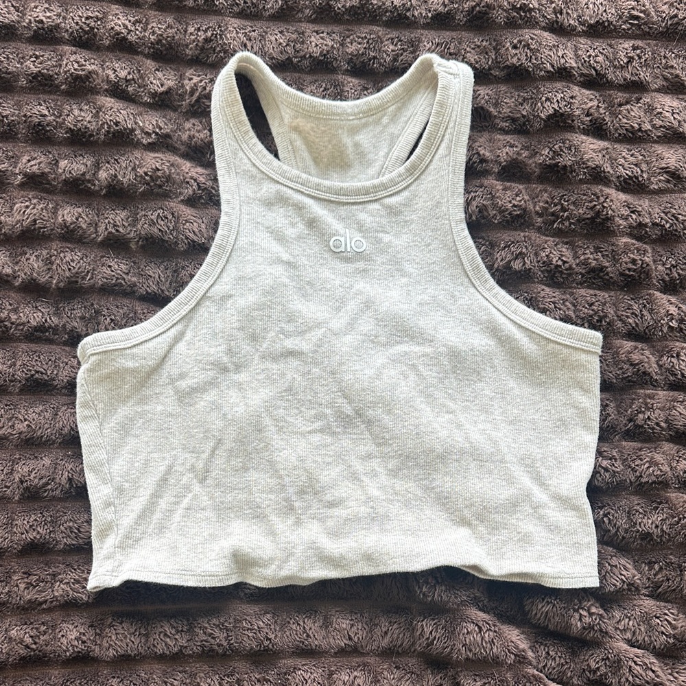 ALO Yoga Cream Ribbed Racerback Crop Top